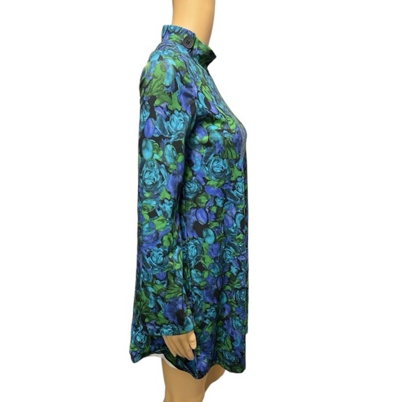 Zara Bell Sleeve Floral Mock Neck Stretch Trapeze Mini Dress Size S - Picture 4 of 9